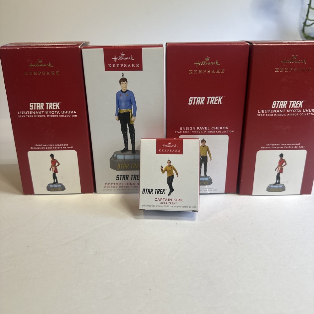 Lot of 5 Hallmark Ornaments Star Wars 2Lt. Uhura, Dr.McCoy, Ensign Chekhov, Kirk